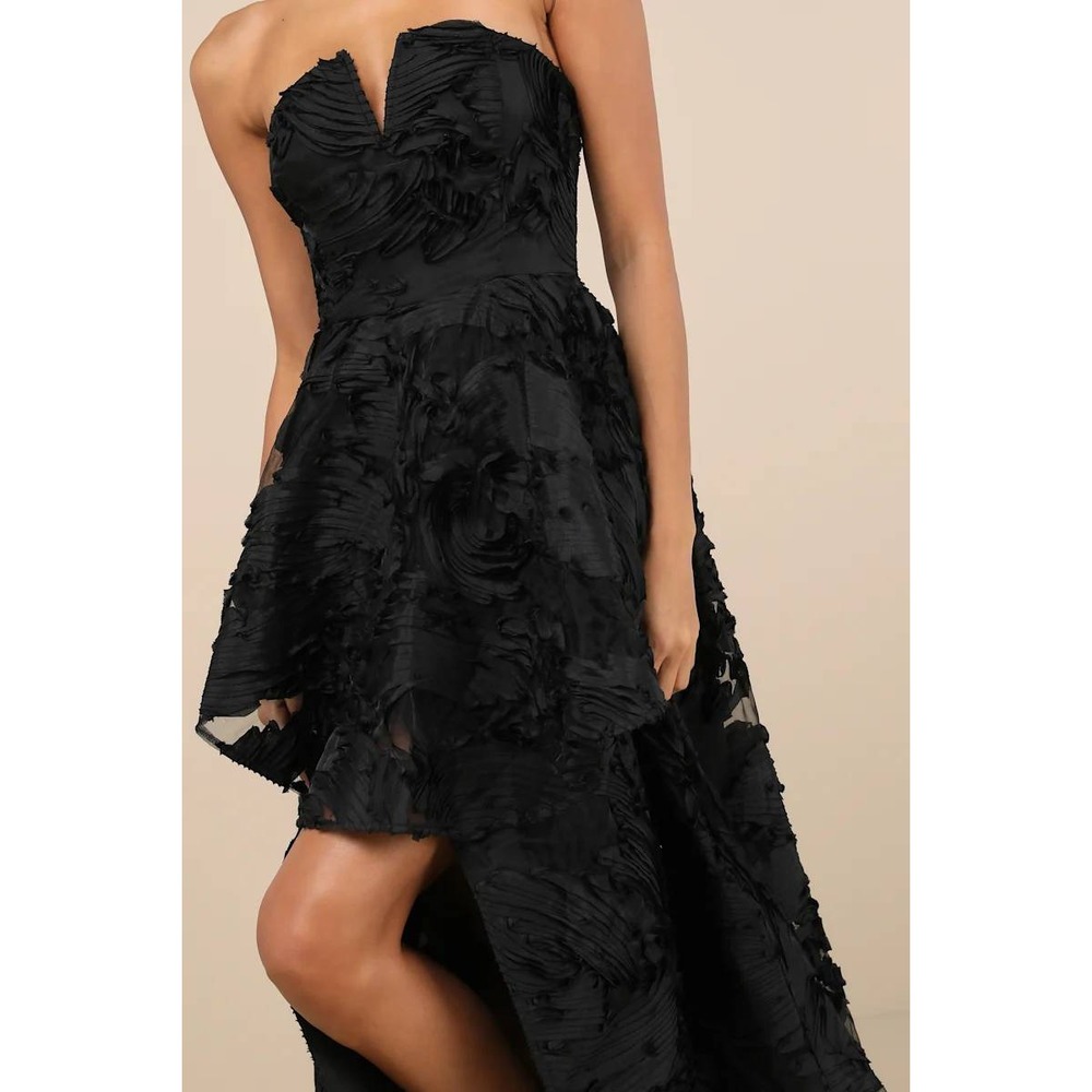 Lulus Majestic Glam Black Strapless Textured High-Low Maxi‎ Dress Size Medium - Picture 5 of 5